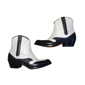 Lucchese Black White Flame Overlay Bianca Cowboy Boots Size 9B Western Cowgirl